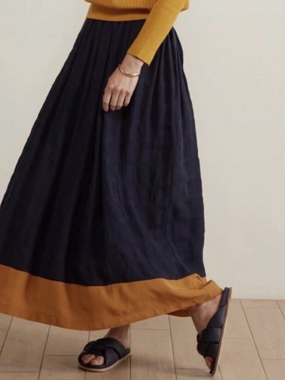 The Odells Colorblock Navy Mustard Yellow Maxi Skirt Size Small Elastic Waist